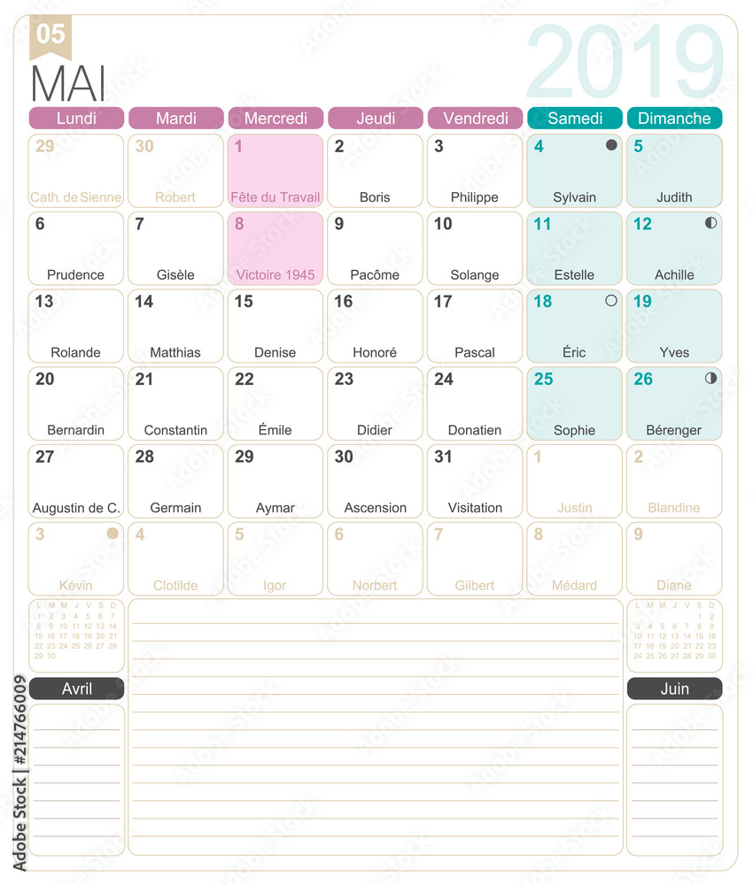 french-calendar-may-2019-french-printable-monthly-calendar-template-including-name-days-lunar-phases-and-official-holidays-stock-vector-adobe-stock