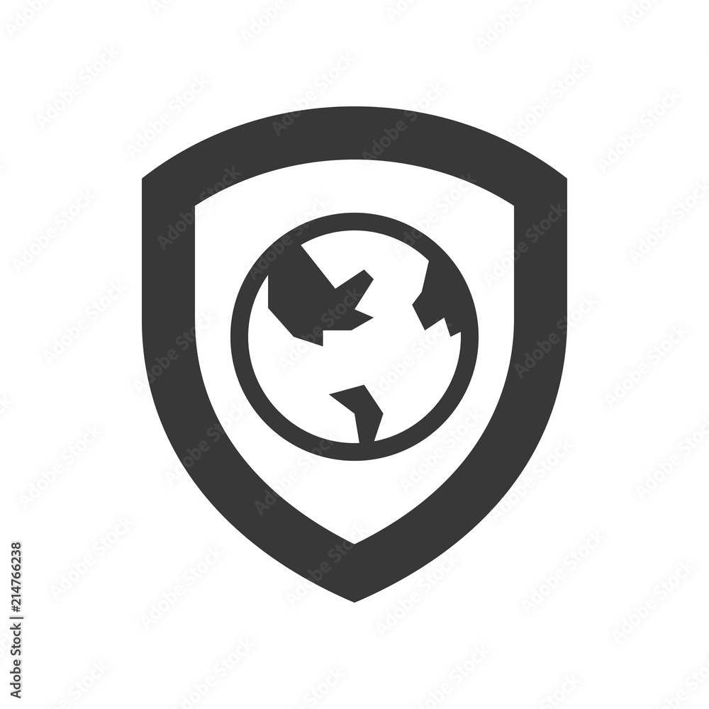 Shield and Globe or planet earth icon, world environment day concept Shield and Globe or planet earth icon, world environment day concept