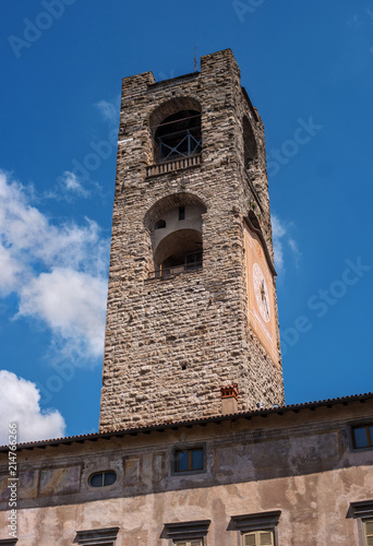 Ancient bell tower of the church in Bergamo Alta. Bergamo, Italy photo