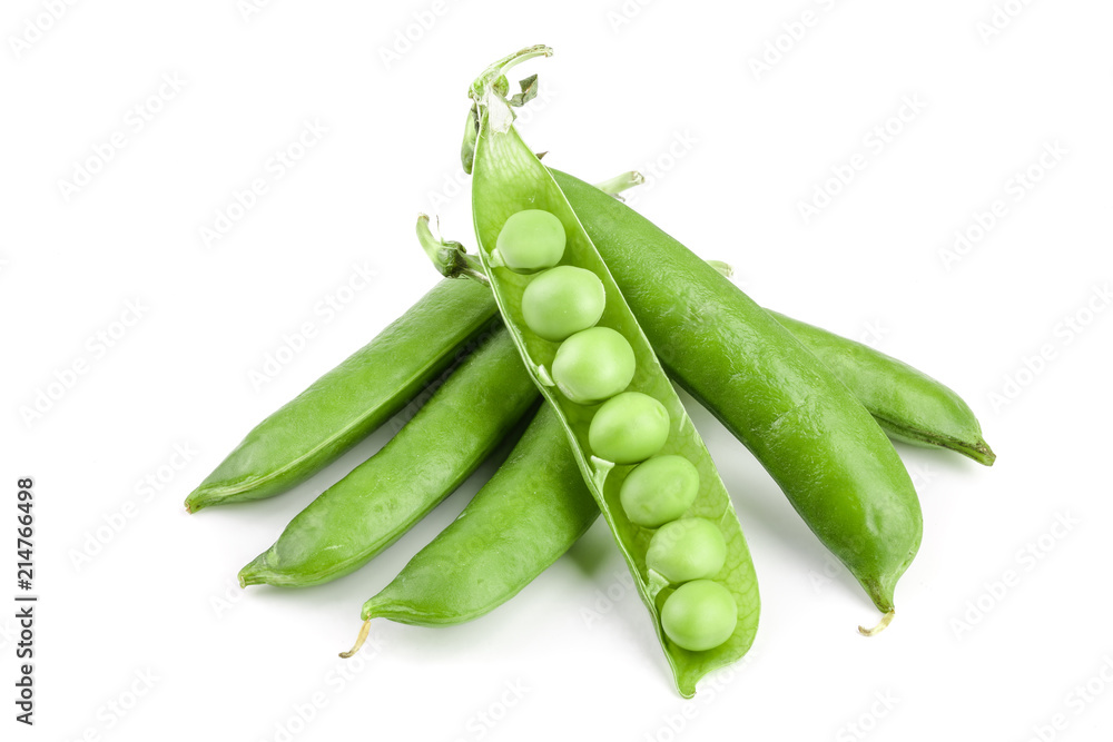 Fresh green pea pod isolated on white background