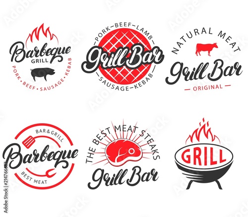 Vector set of vintage grill bar bbq labels emblems