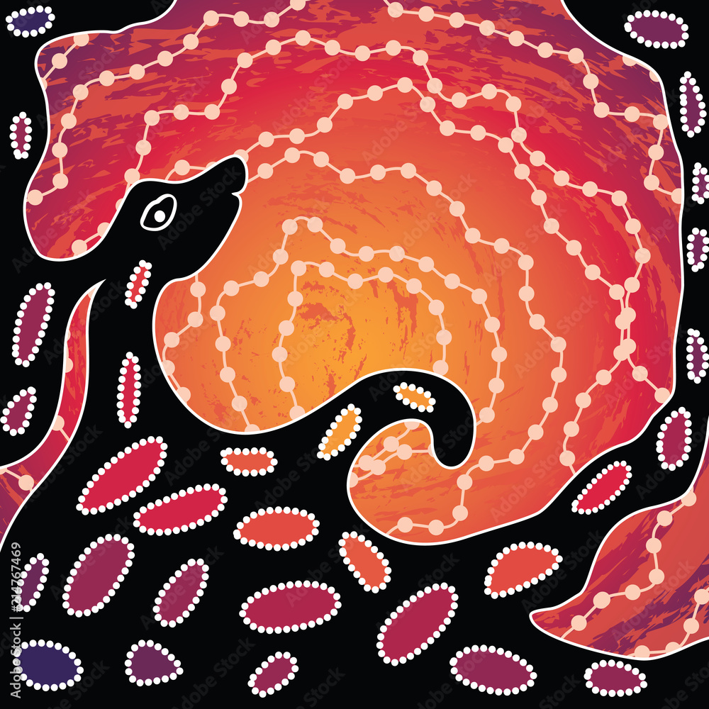 Aboriginal art vector background depicting kangaroo. Stock Vector ...