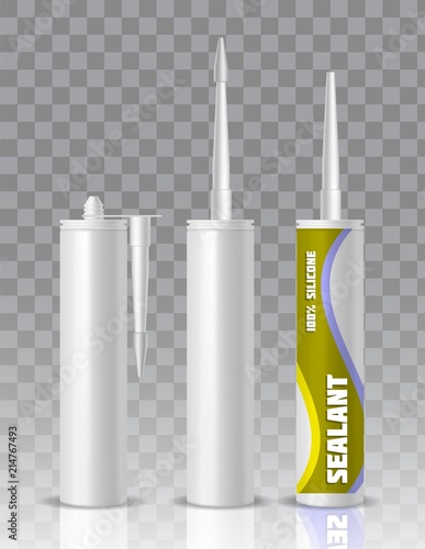 Silicone sealant packaging tube vector mock up set photo