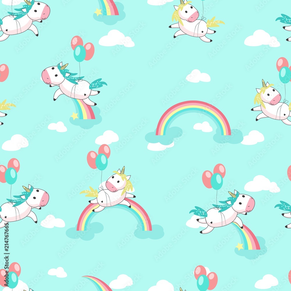 Unicorns with balloons vector seamless pattern Unicorns with balloons vector seamless pattern