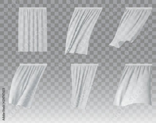 White curtain set vector realistic illustration