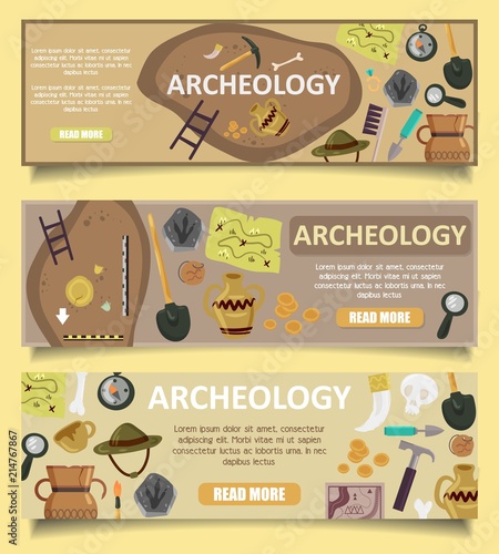 Archaeology vector banners web templates