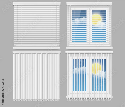 Blind window curtains vector realistic mockup set