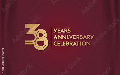 38 Years Anniversary Logotype with  Golden Multi Linear Number Isolated on Red Curtain Background