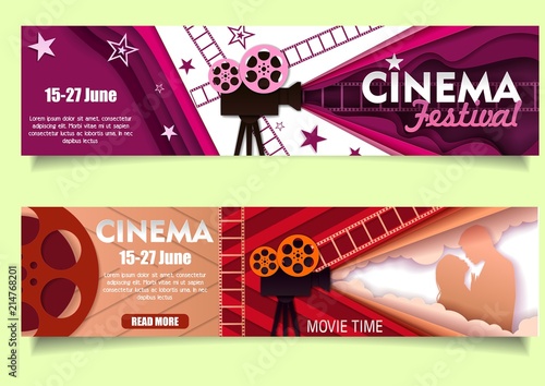 Cinema movie time vector paper cut banner template