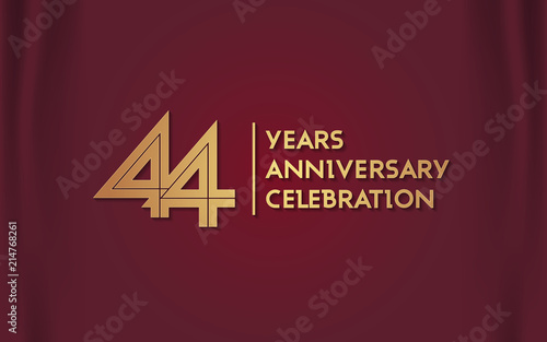 44 Years Anniversary Logotype with Golden Multi Linear Number Isolated on Red Curtain Background