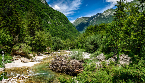 Idyllic mountain river in Lepena valley, Soca - Bovec Slovenia.