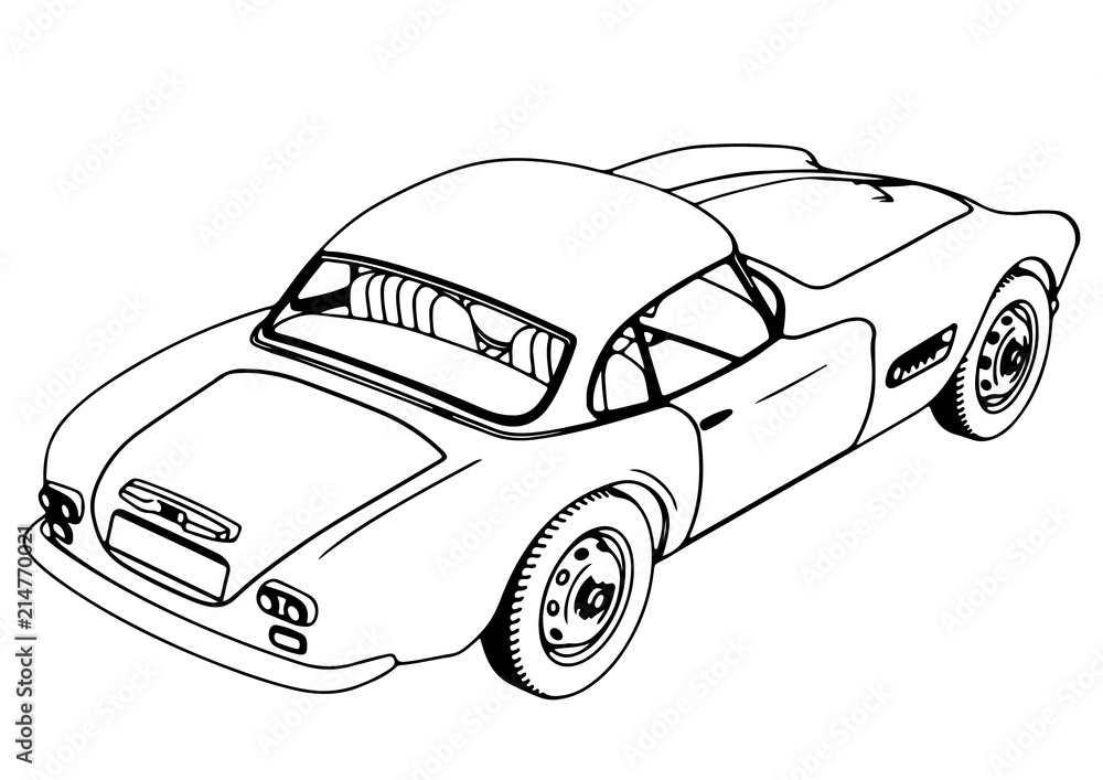 outline retro sport car vector
