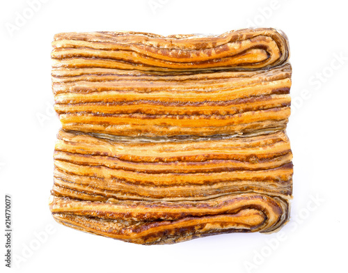 Chocolate danish on white background