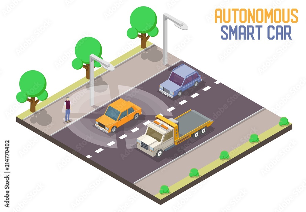 Autonomous smart car vector isometric illustration Autonomous smart car vector isometric illustration