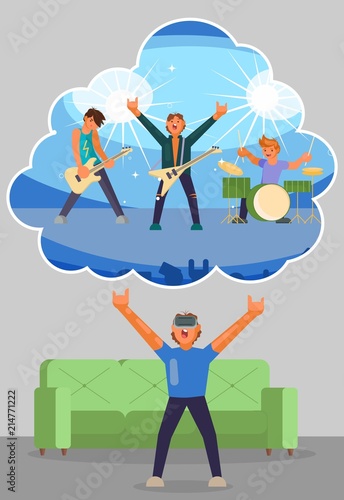 Virtual reality concert vector flat illustration