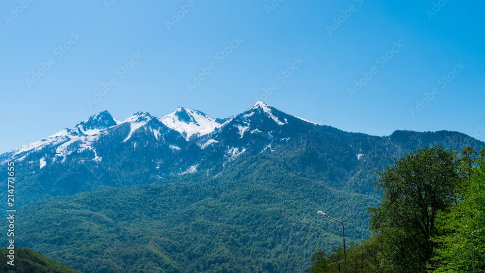 beautiful landscape with snow covered of Caucasus mountain peaks