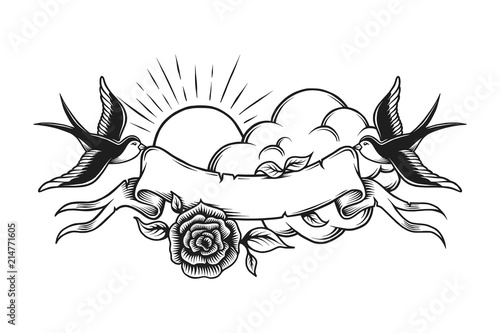 Vintage romantic tattoo design template