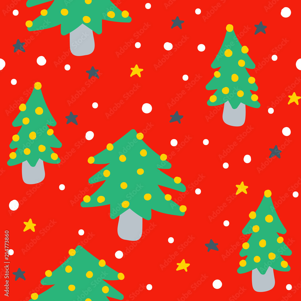 Christmas Tree Cute Seamless Pattern Bright colour background Christmas Tree Cute Seamless Pattern Bright colour background