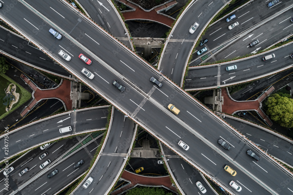 Aerial view of highway and overpass in east Yan`an road, Shanghai city Aerial view of highway and overpass in east Yan`an road, Shanghai city