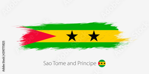 Flag of Sao Tome and Principe, grunge abstract brush stroke on gray background.