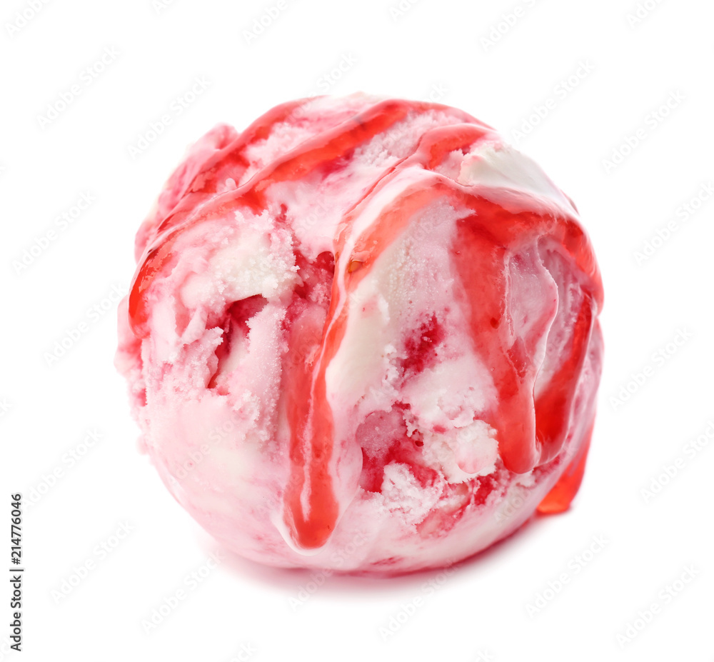 Delicious ice-cream with raspberry jam on white background Delicious ice-cream with raspberry jam on white background