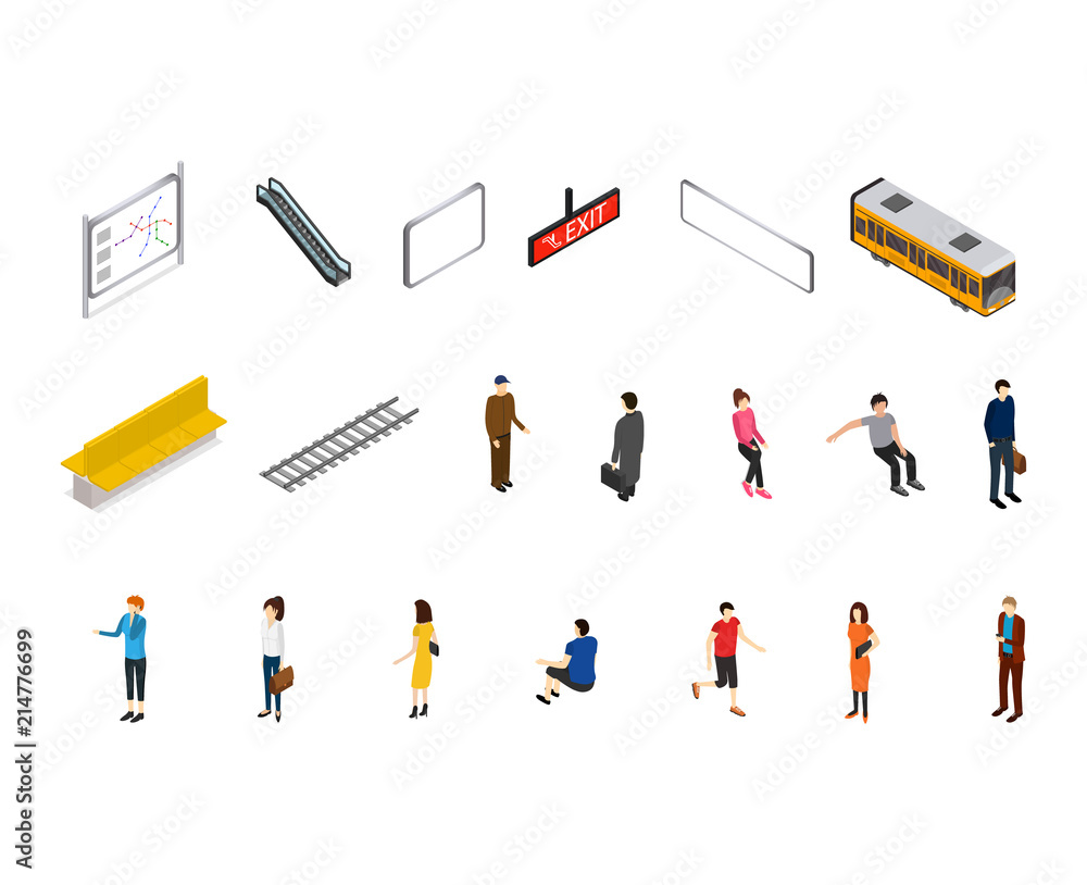 Obraz premium Subway Station Icons Isometric View. Vector