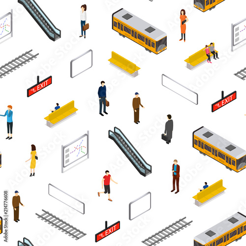 Subway Station Seamless Pattern Background Isometric View. Vector