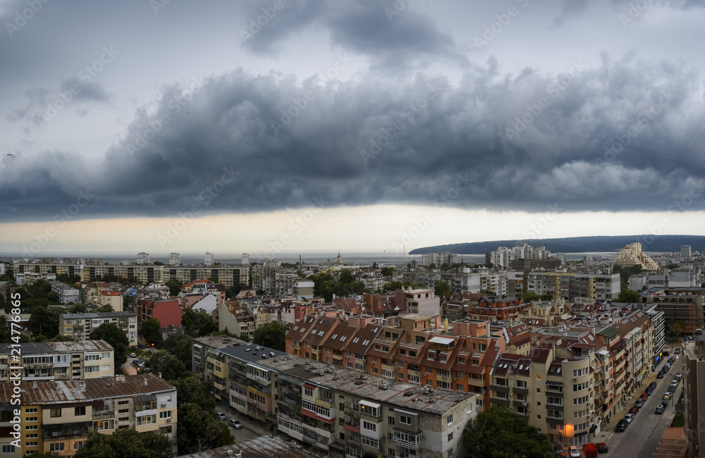 Black and dark storm cloud Over Varna, Bulgaria.