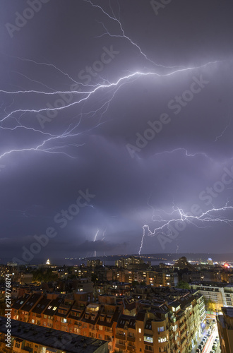 Storm over Varna  Bulgaria  with lightnings and flashes.