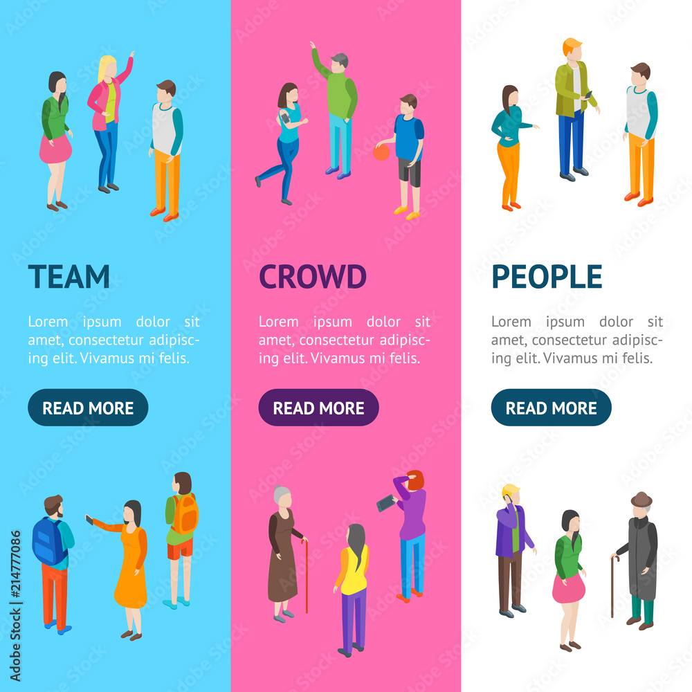 People Characters Banner Vecrtical Set Isometric View. Vector
