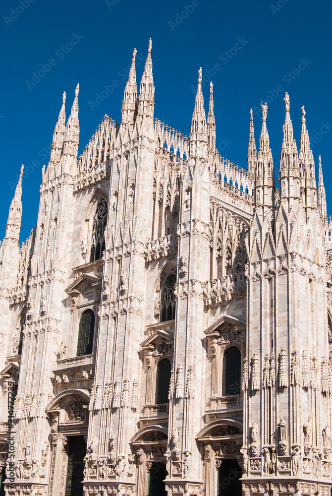 Main side of the Milan Cathedral from the corner