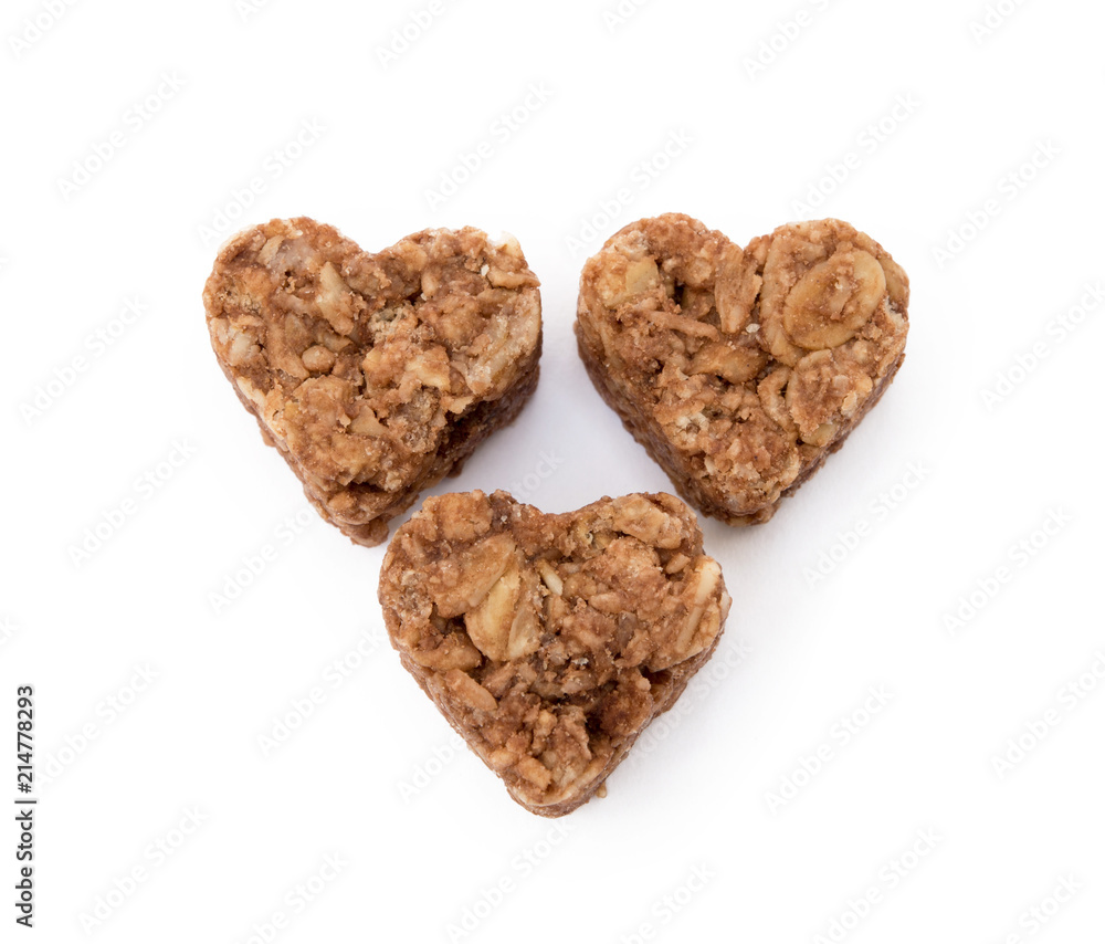Oatmeal heart dessert isolated on white background Oatmeal heart dessert isolated on white background