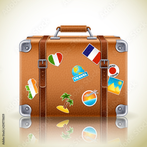 Vector illustration - Leather brown vintage suitcase for travel,eps10.