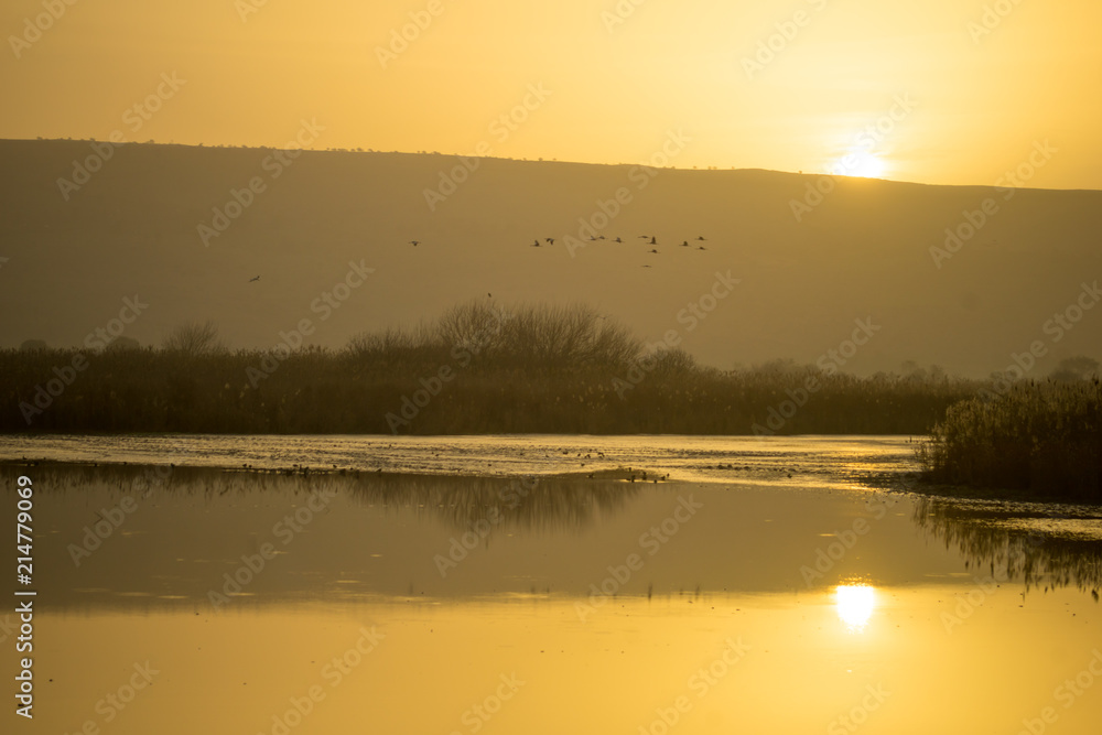 Sunrise in Agamon Hula bird refuge