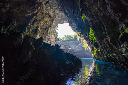 Melissani Caves in Kefalonia Island Greece with boat
