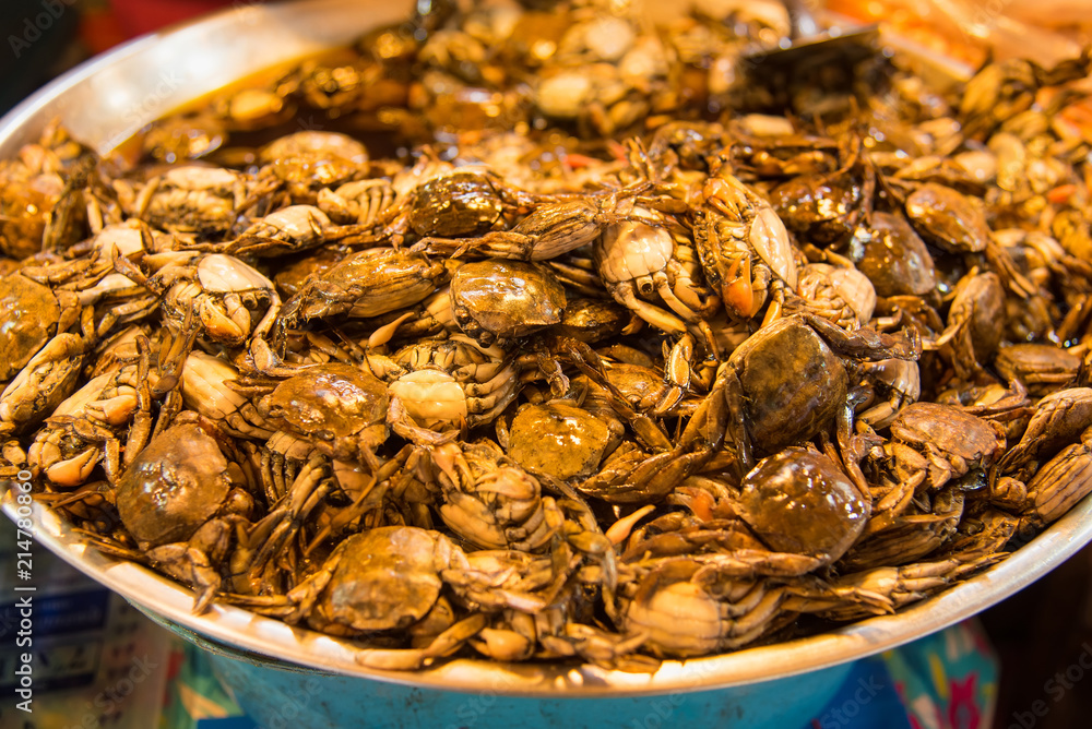 Salted crab in a basin sold in the market.Thailand. Salted crab in a basin sold in the market.Thailand.