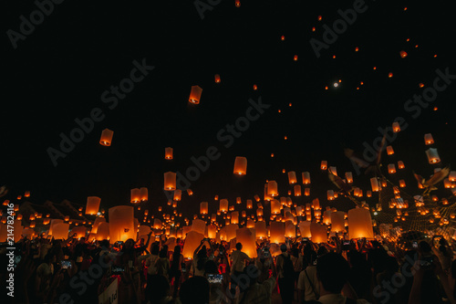 Floating lantern in night Chiang mai Thailand