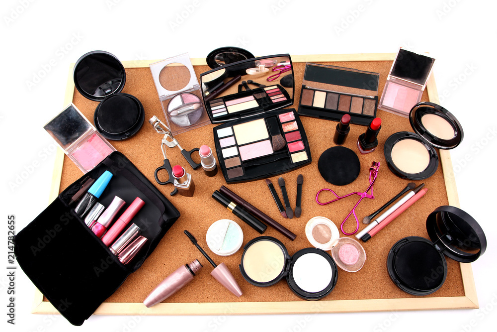 Cosmetics against white backdrop Cosmetics against white backdrop
