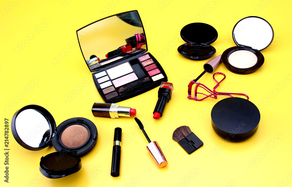 Cosmetics against white backdrop Cosmetics against white backdrop