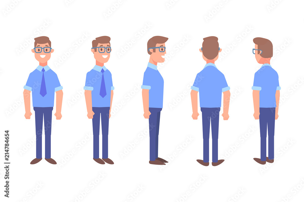 Business man. Front, side, back view animated male character. Cartoon flat vector illustration. Business man. Front, side, back view animated male character. Cartoon flat vector illustration.