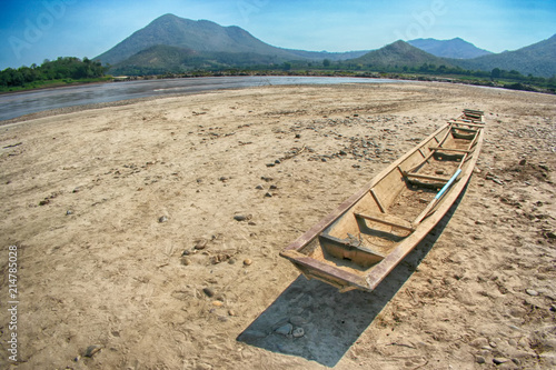 coffin or old boat on dry land