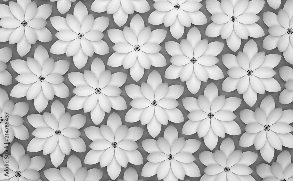 Fototapeta premium Abstract background of paper flowers. Monochrome 3D pattern.