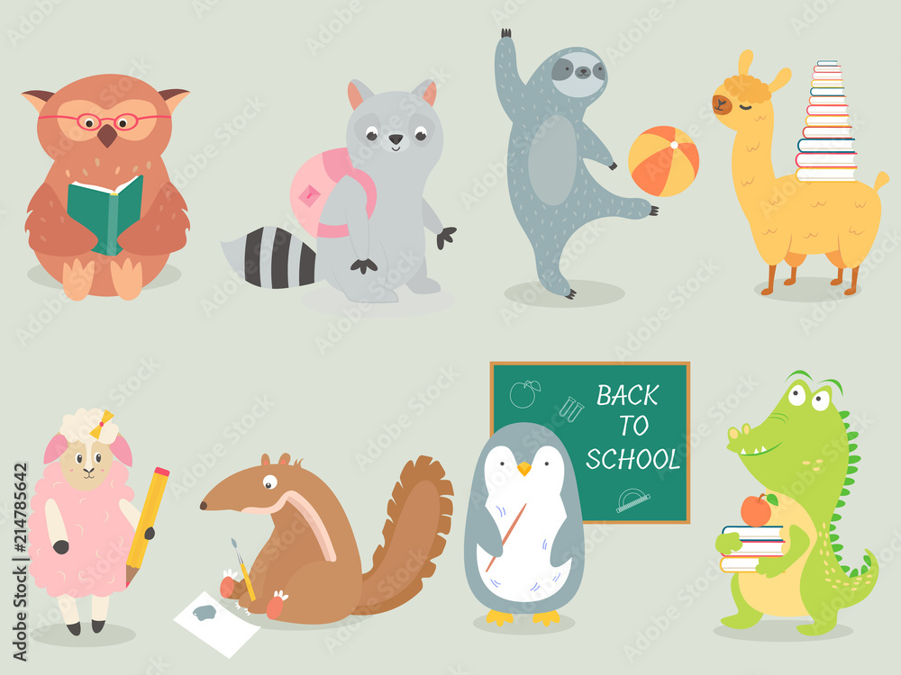 Back to school Animal character hand drawn style
