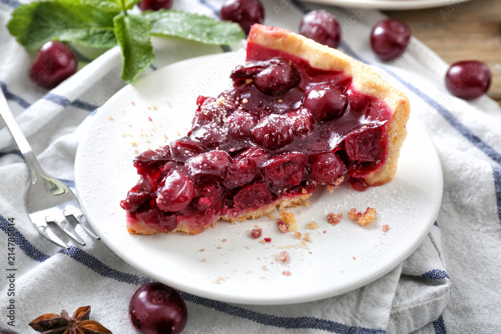 Piece of delicious cherry pie on plate Piece of delicious cherry pie on plate