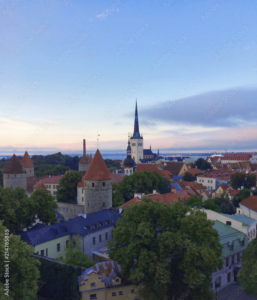 Aerial view of the old city of at sunset. Tallinn. Estonia