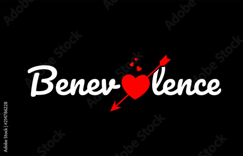 benevolence word text with red broken heart