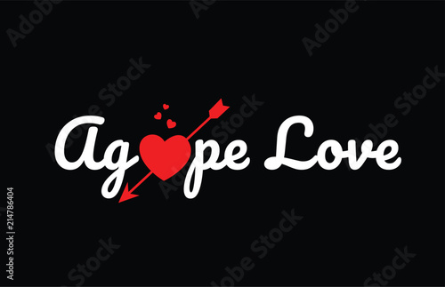 agape love word text with red broken heart