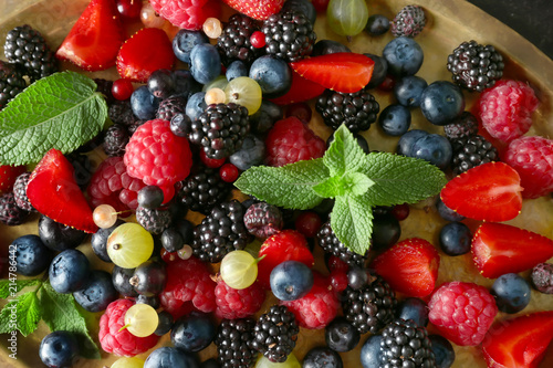 Fototapeta Naklejka Na Ścianę i Meble -  Assortment of fresh ripe berries on tray, closeup