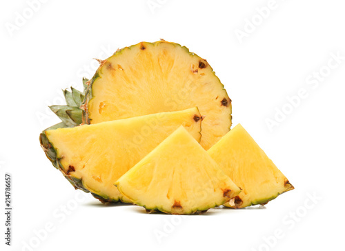 Delicious cut pineapple on white background