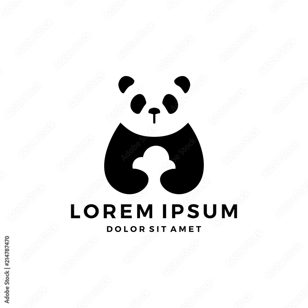 panda cloud negative space logo mascot character illustration panda cloud negative space logo mascot character illustration